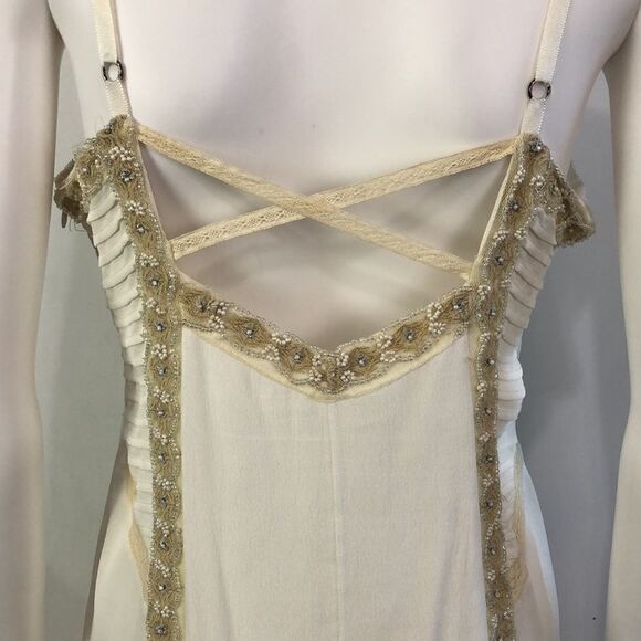 Urban Outfitters Cream Beaded Drop Waist/Chiffon Button Dress - Picture 5 of 11